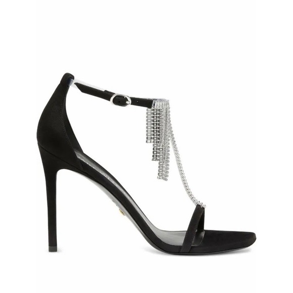 Stuart Weitzman Nudistcurve Superglam Heels Black Women Size 7.5B Crystal Fringe - Picture 2 of 8